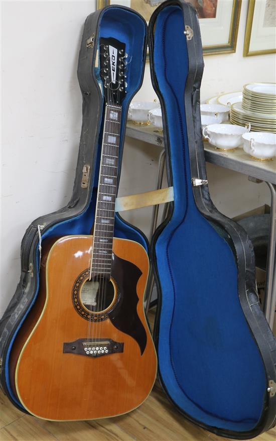An EKO 12 string acoustic guitar and case